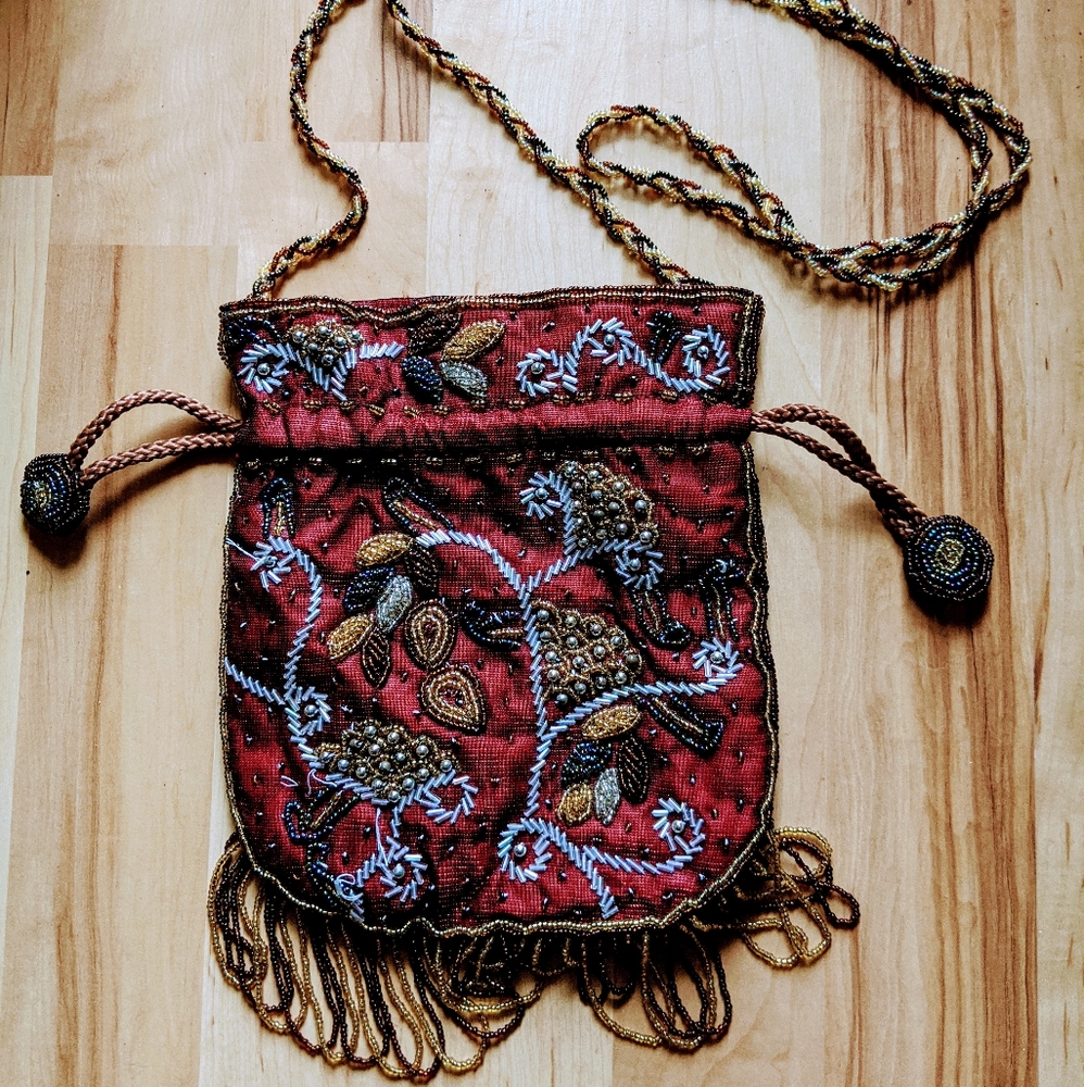 Boho beaded drawstring bag
